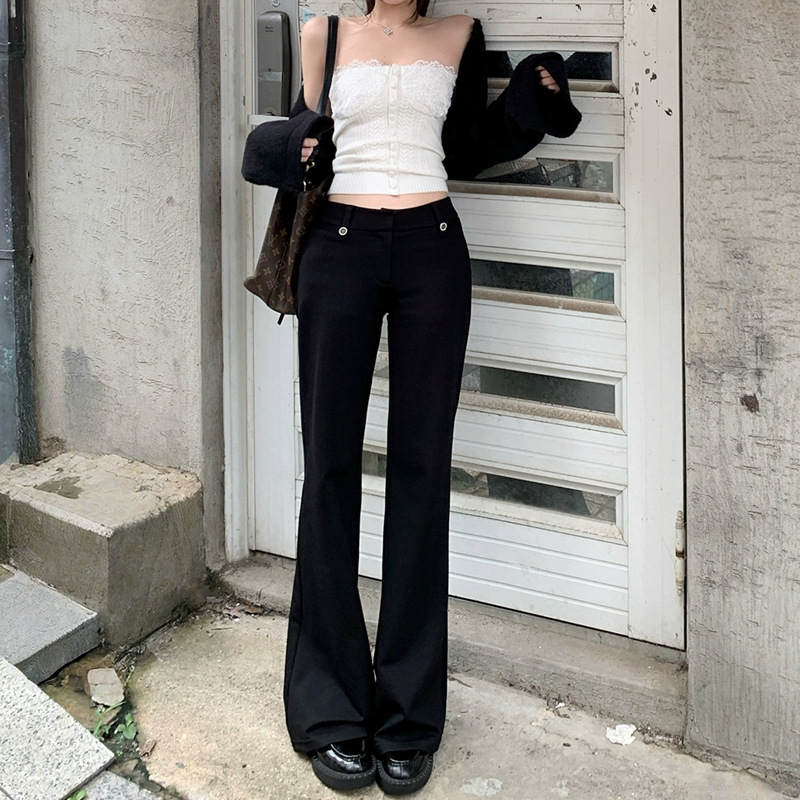 槿一【挚爱比例】休闲裤女秋黑色中低腰罗马喇叭裤包臀短裤辣妹风