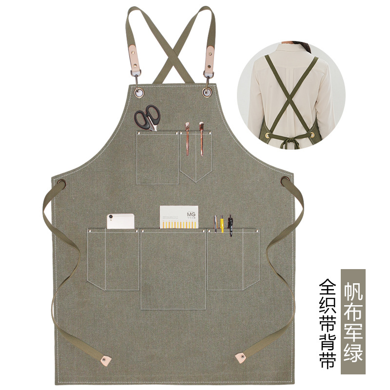 Delantal de lona engrosada transfronteriza logotipo personalizado cafetera especial para hornear leche tienda de té restaurante cocina delantal doméstico