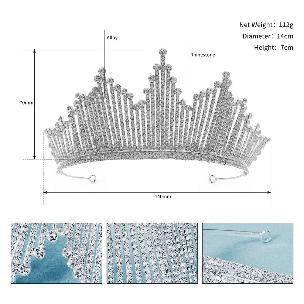 Korean Simple Headdress Full Of Diamonds Beauty Pageant Crown Headband Photo Studio Makeup Wedding Hair Accessories Alloy Rhinestone Bridal Crown