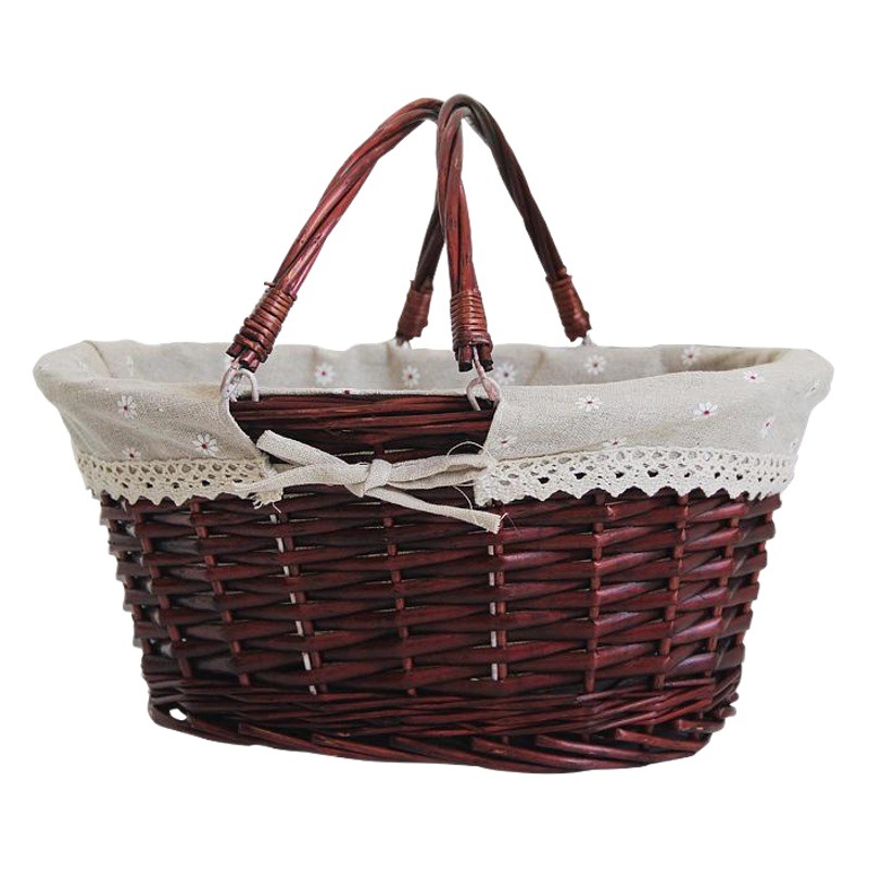 Cesta de compras tejida de ratán y mimbre, cesta de mimbre, cesta de picnic para frutas, cesta de almacenamiento