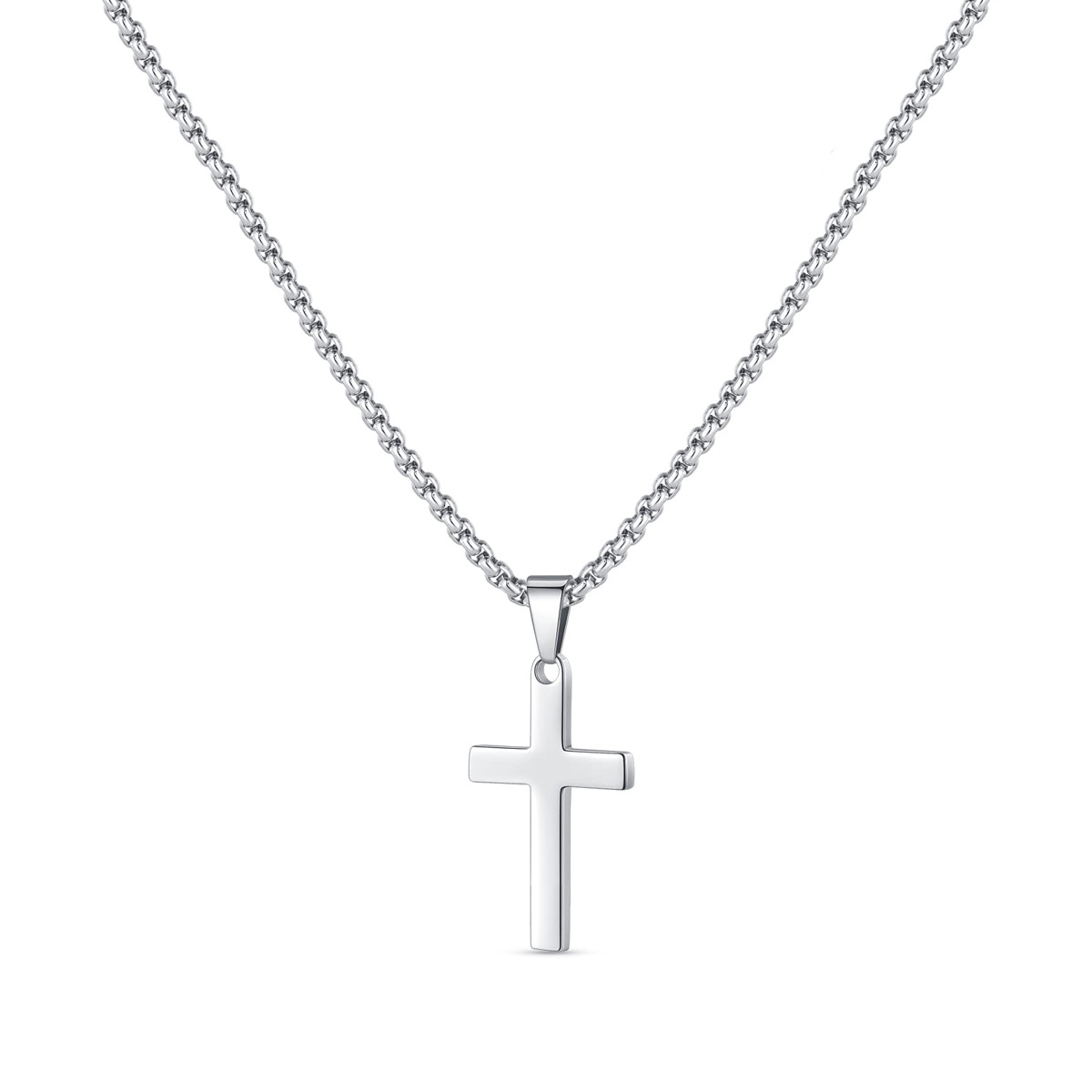Collier pour homme en acier inoxydable avec pendentif croix_voghion.com