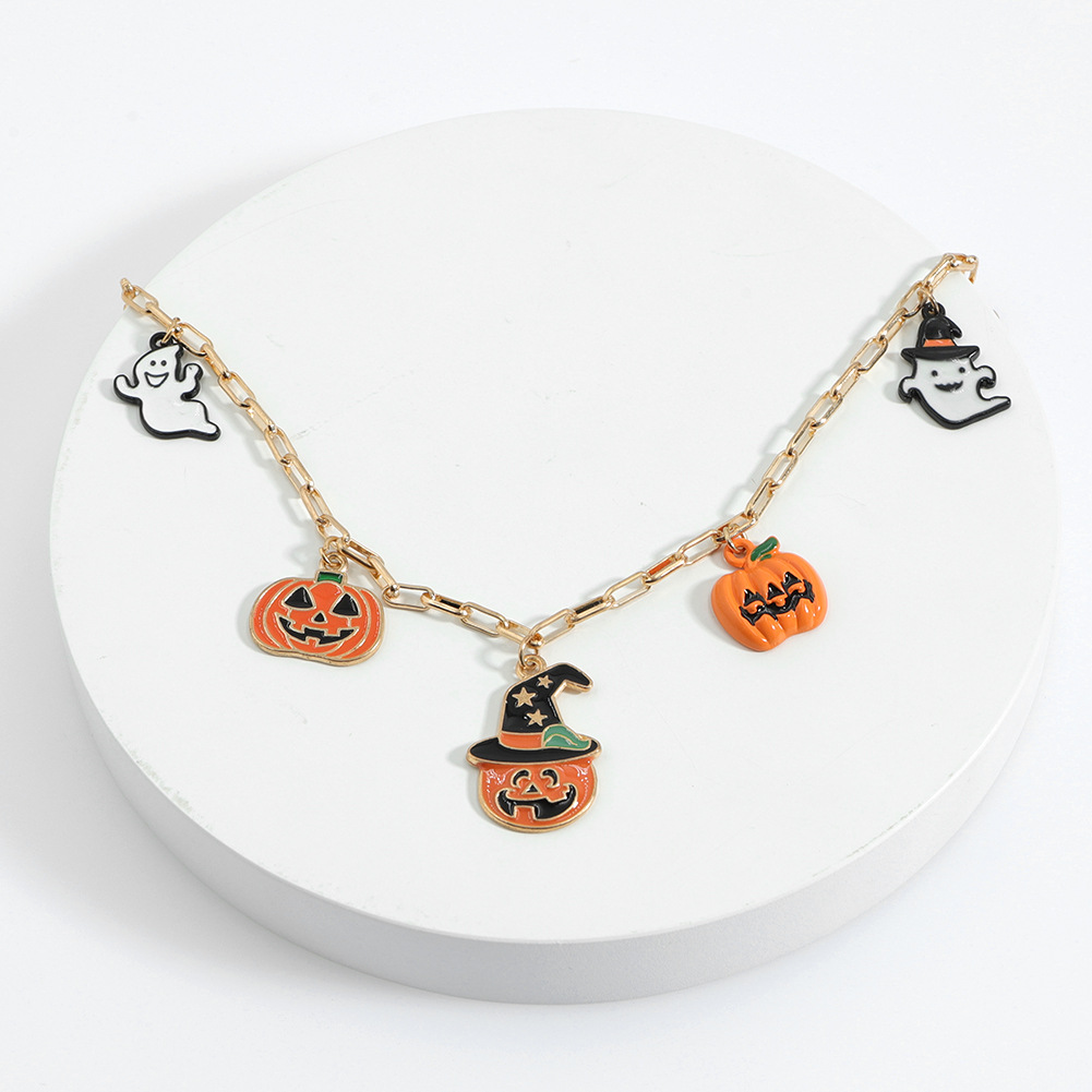 Halloween Cartoon Kürbis Öltropfen Geist Anhänger Halskette Großhandel Nihaojewelry display picture 8