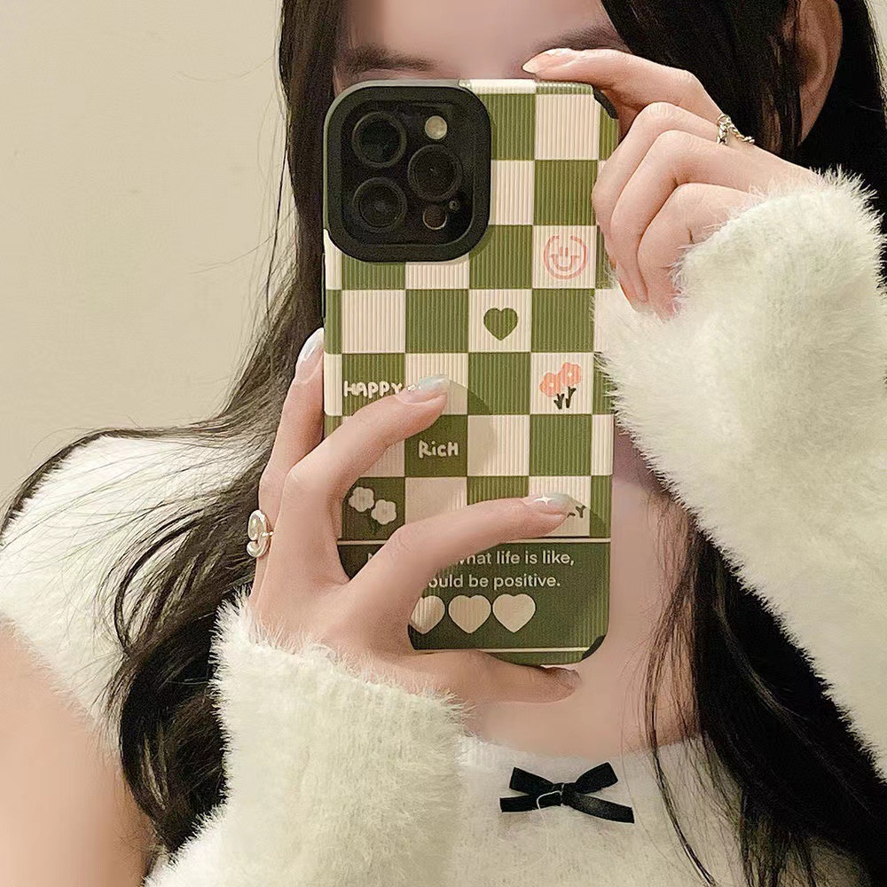 Suitable for English illustrations, green grids, iPhone 13 promax, Apple 12 phone case, 11 niche x/xr_voghion.com