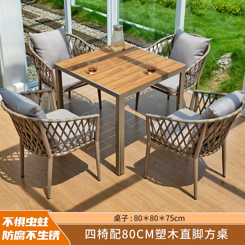 Muebles de exterior Patio Villa Ocio mesa y silla de ratán nórdico balcón al aire libre patio neto plástico rojo mesa de madera y silla