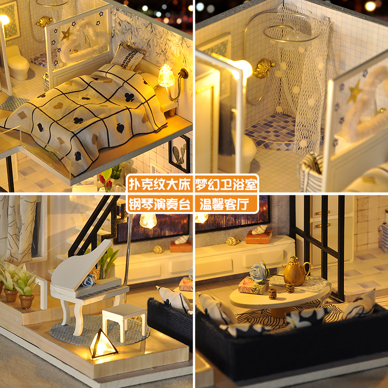 DIY chalet loft villa hecha a mano modelo de casa pequeña ensamblaje arquitectura juguetes regalos de cumpleaños llenos