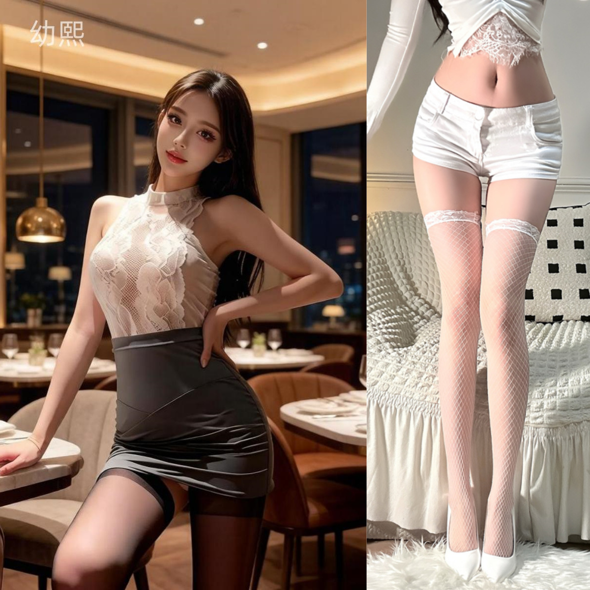 ◆개인 비서◆슈트 + 흰색 망사 스타킹