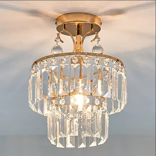 Cross-Border Luxury Crystal Ceiling Light for Kitchen, Living Room, and Bedroom Lighting, Semi-Embedded Ceiling Light