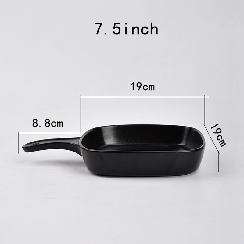 Placa de cerámica japonesa con mango Placa de horneado negro redondeada cuadrada Placa de horneado negro de 6 pulgadas Placa de 7 pulgadas Placa de 8 pulgadas