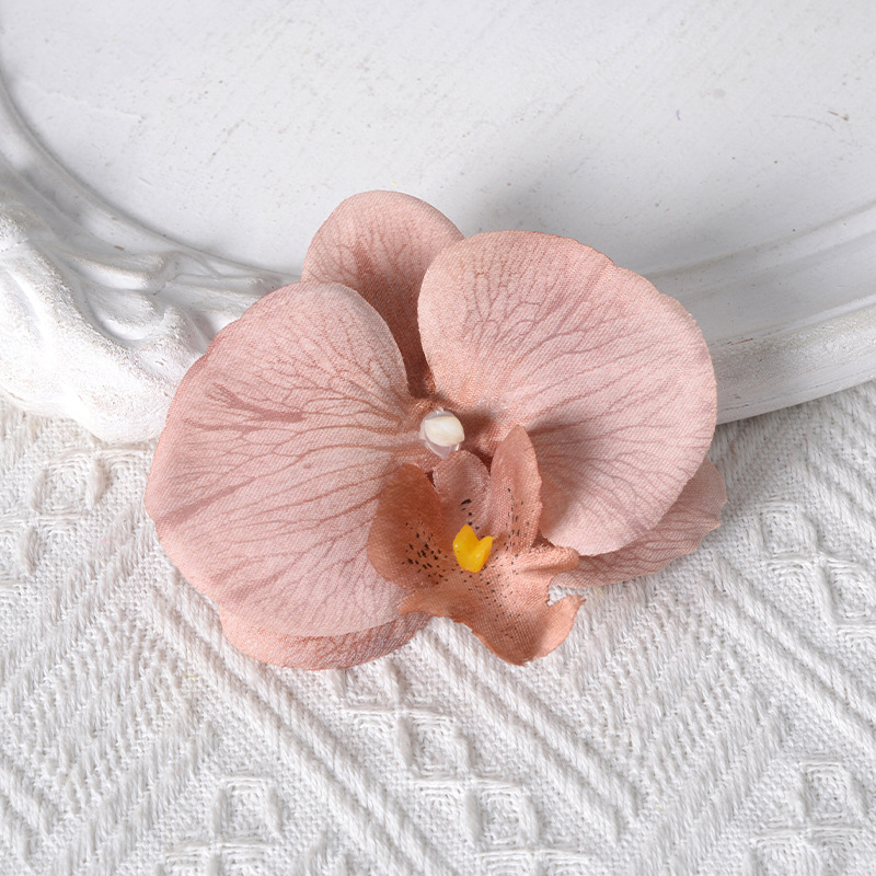 Película blanca Phalaenopsis flor cabeza pétalo simulación flor accesorios tocado horquilla diy flor decorativa de boda hecha a mano