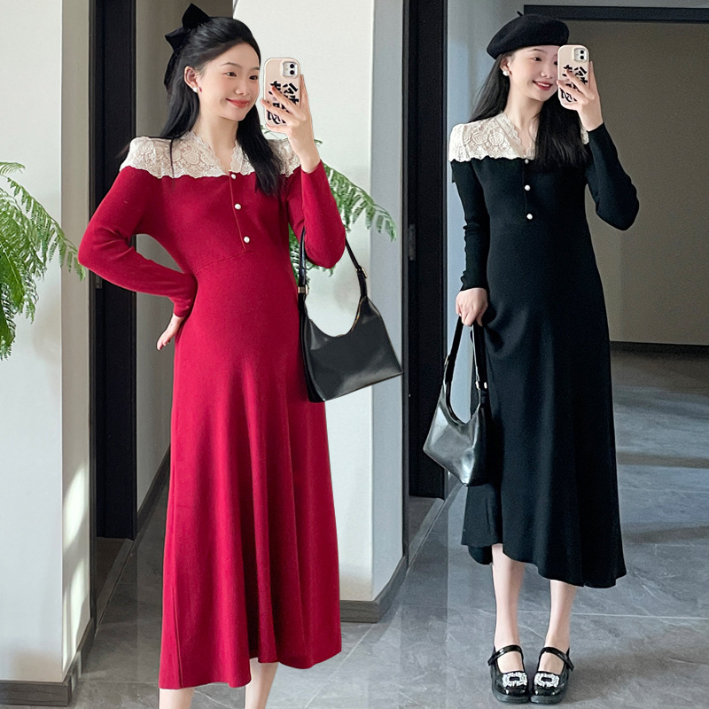 in stock Knitted Pregnant Women's dress New plus size Maternity Dress Thickened Lined Pregnant Women's Base Skirt in stock Knitted Pregnant Women's dress New plus size Maternity Dress Thickened Lined Pregnant Women's Base Skirt