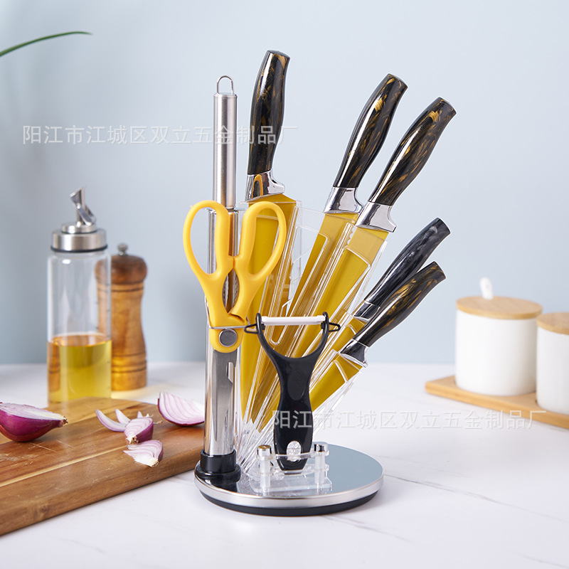 Nueva herramienta grasa mango doble galvanoplastia cabeza giratoria acrílico cuchillo asiento regalo de negocios de nueve piezas en stock
