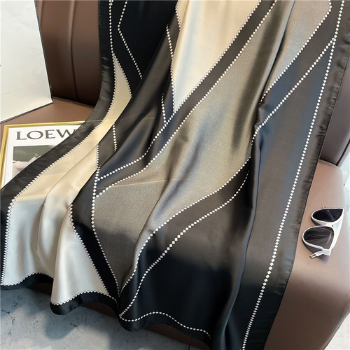 New silk satin spring and autumn silk scarf geometric color matching thin silk scarf women's mid-length scarf sun protection vacation shawl turban beach towel