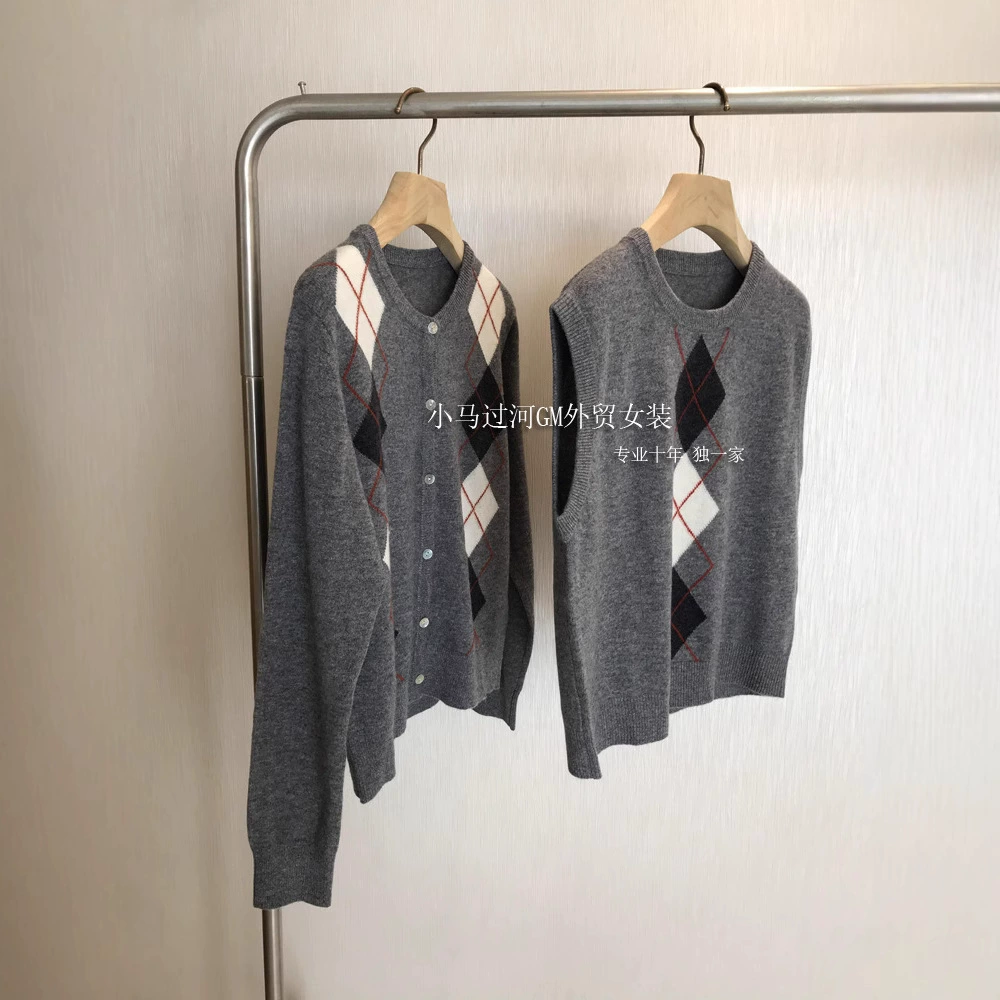 Это так красиво! R одиночный ~ Высокое качество ретро английский стиль минус ромб трикотажный шерстяной жилет кардиган женский