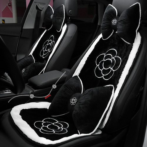 Camellia car seat cushion, winter plush warm car seat cushion, internet celebrity classic car seat cushion, universal for all seasons