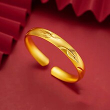 越南沙金久不掉色复古中国风羽毛开口珍珠镍手镯铜合金首饰品批发