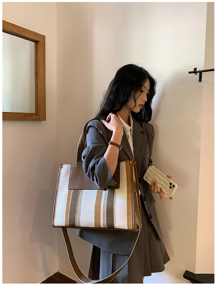 Rayas contraste color estilo coreano moda bolso de mano de las mujeres 2023 nuevo bolso de gran capacidad moda hombro mensajero bolsa image 8