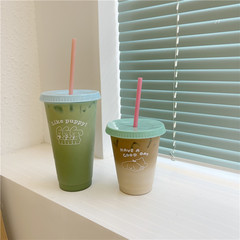 Original copyrighted!  Korean style niche cartoon puppy summer coffee cup plastic straw cup large capacity handy cup