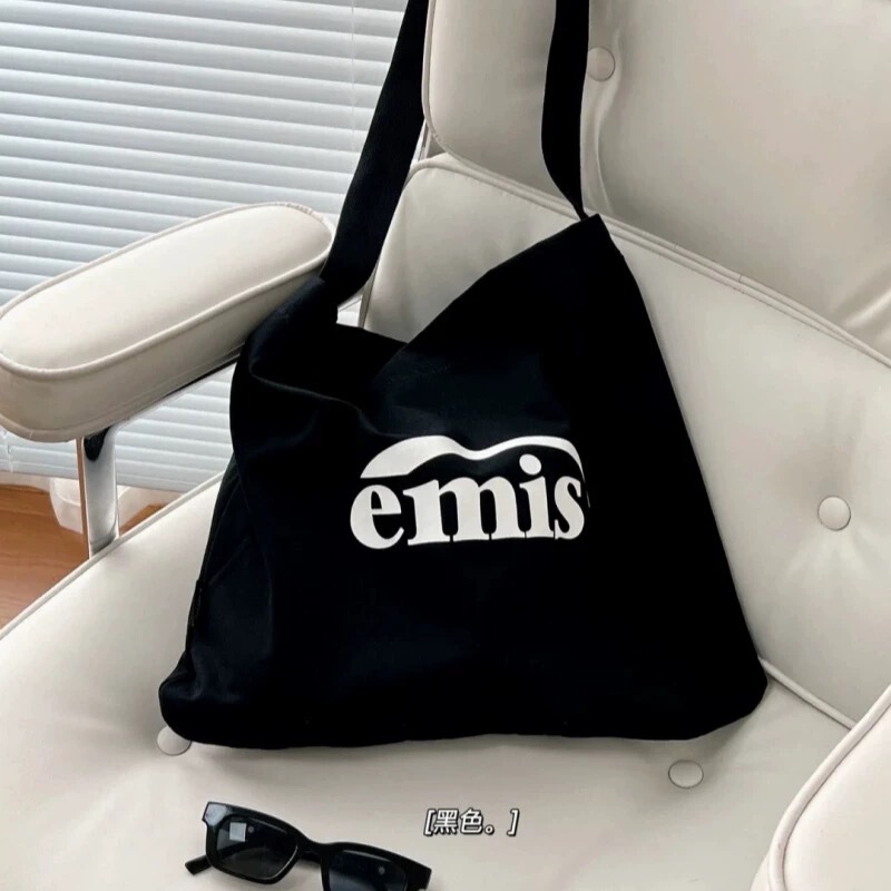 韓国 emis キャンディーカラーレターキャンバスバッグショルダークロスボディトレンディなニッチレディースバッグ大容量ママショッピングバッグ|undefined