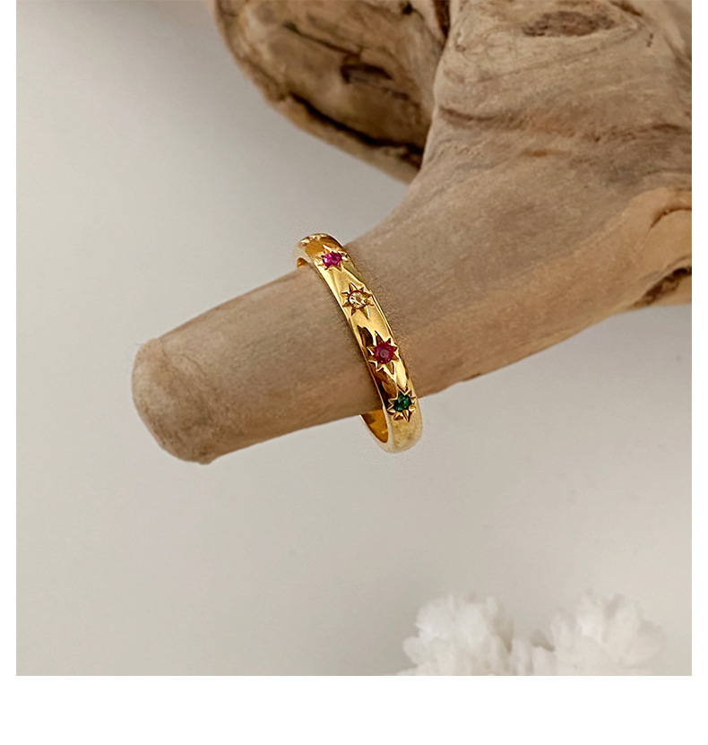 Copper Material Star Pattern Lady Star Copper Inlay Zircon Rings