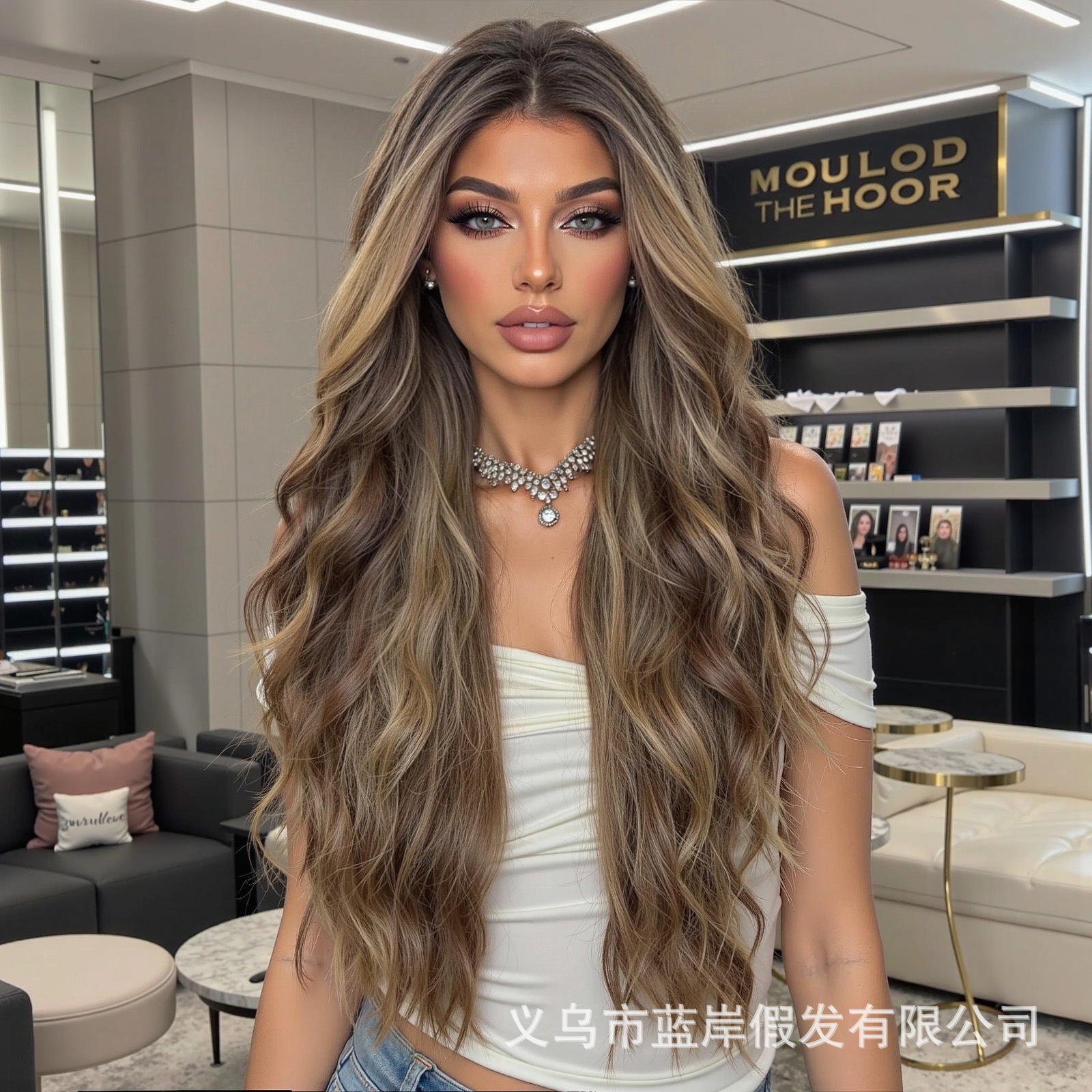 Nuevo estilo estilo europeo y americano gradiente oro 13*6 cabello largo y rizado peluca de encaje de gran área costura de cabello femenino cubierta completa transpirable realista