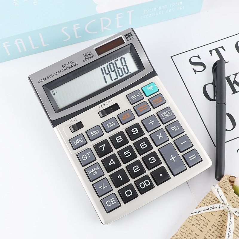 Calculadora de 12 dígitos contabilidad CT-712 calculadora solar estudiante fuente de alimentación dual Computadora financiera al por mayor