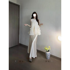 夏季新款甜美减龄套装女夏蝴蝶结背心上衣修身半身裙两件套