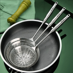 Stainless steel hot pot scoop 304 Kitchen home noodle and dumpling oil residue filter mesh strainer thick handle large wire drain