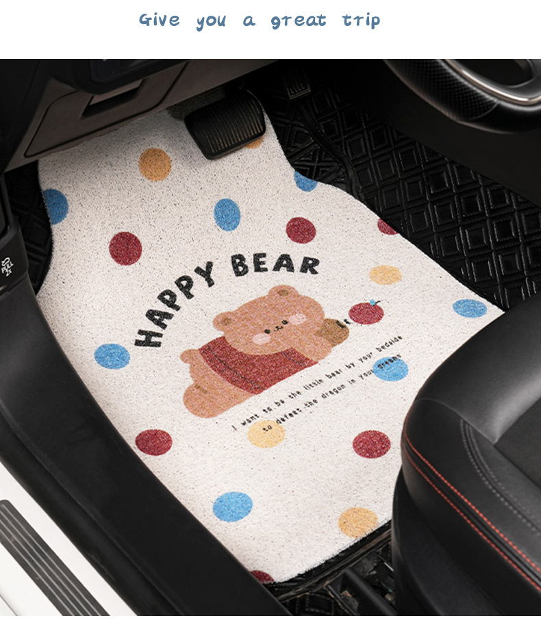 Cartoon Car Floor Mats, Cute Bear Car Anti-Slip Wear-Resistant Carpet Mats, Creative General Car Decoration Supplies