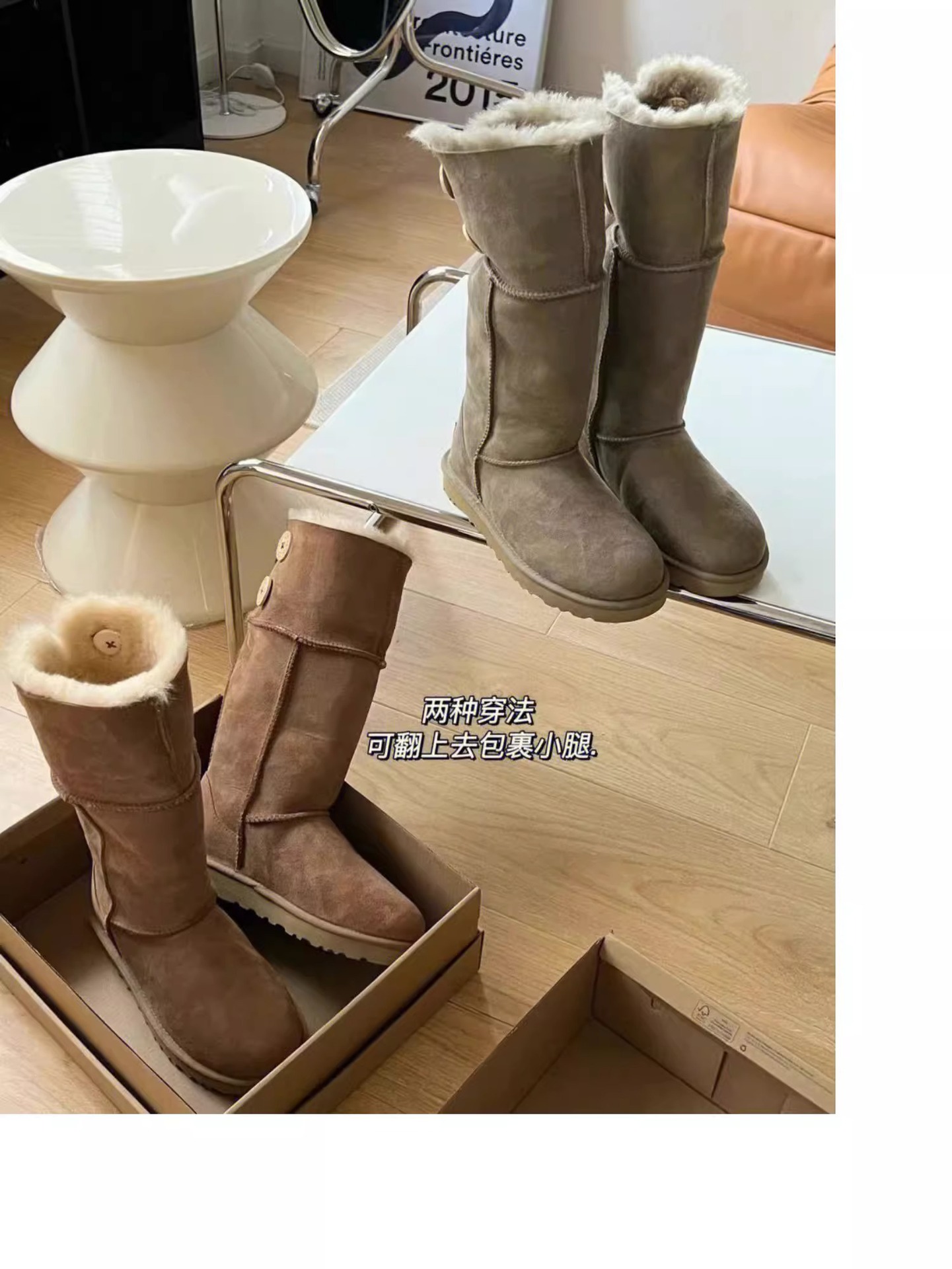 2023 winter new Europe and the United States hot button two wear snow boots female sheep fur one velvet inside warm mid-calf boots_voghion.com
