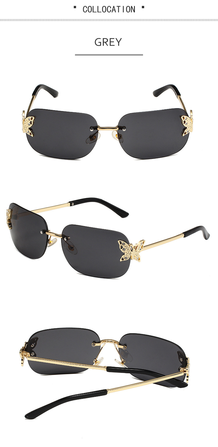 50g Weight Frameless Glasses Structure Sunglasses Classification PC, UV400 Protection Lens Material Square Glasses Style Travel Occasion Butterfly Pattern Women's Gender Simple Style, Classic Style Style Grey, Gold Color Simple Style Classic Style Butterfly PC UV400 Protection Square Frameless Women's Sunglasses 6