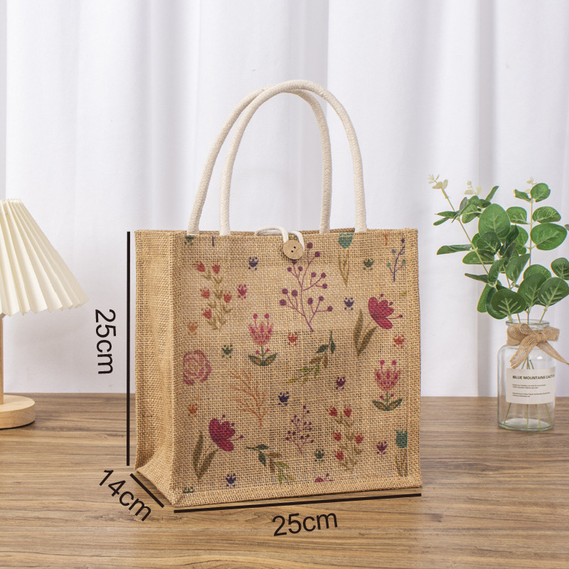 Las flores pequeñas tienen 25 de largo, 14 de ancho y 25 de alto; Color natural del yute; Yute