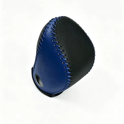 and a gear shift cover, Sürətlər qutusu və əl tormozu başlıqları - gear-shift-knob-cover-black-leather-with-blue-stitching
