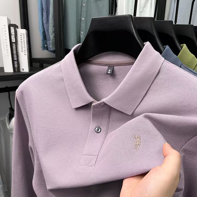 100% Pure Cotton Polo Shirt Men's Long-Sleeved T-Shirt Men's Loose Autumn Clothing Middle-Aged Casual Dad Top T-Shirt