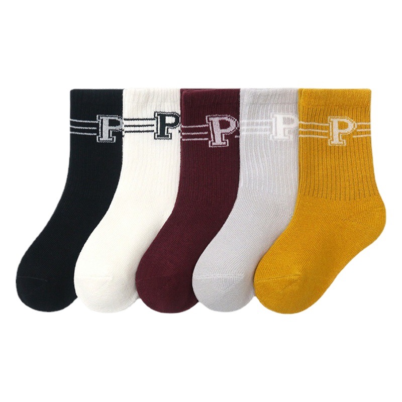 Calcetines elásticos populares clásicos para niños y niñas estilo universitario pequeños calcetines de moda para niños medianos y grandes cinco pares de calcetines estudiantiles
