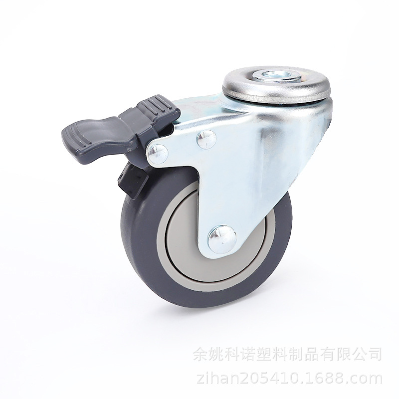 台湾超级人造橡胶3寸孔顶万向带刹车制动脚轮 移动工具车货箱轮子