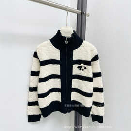 CH家春秋季新款拉链条纹新品娃娃领时尚女士针织毛衣女开衫外穿洋