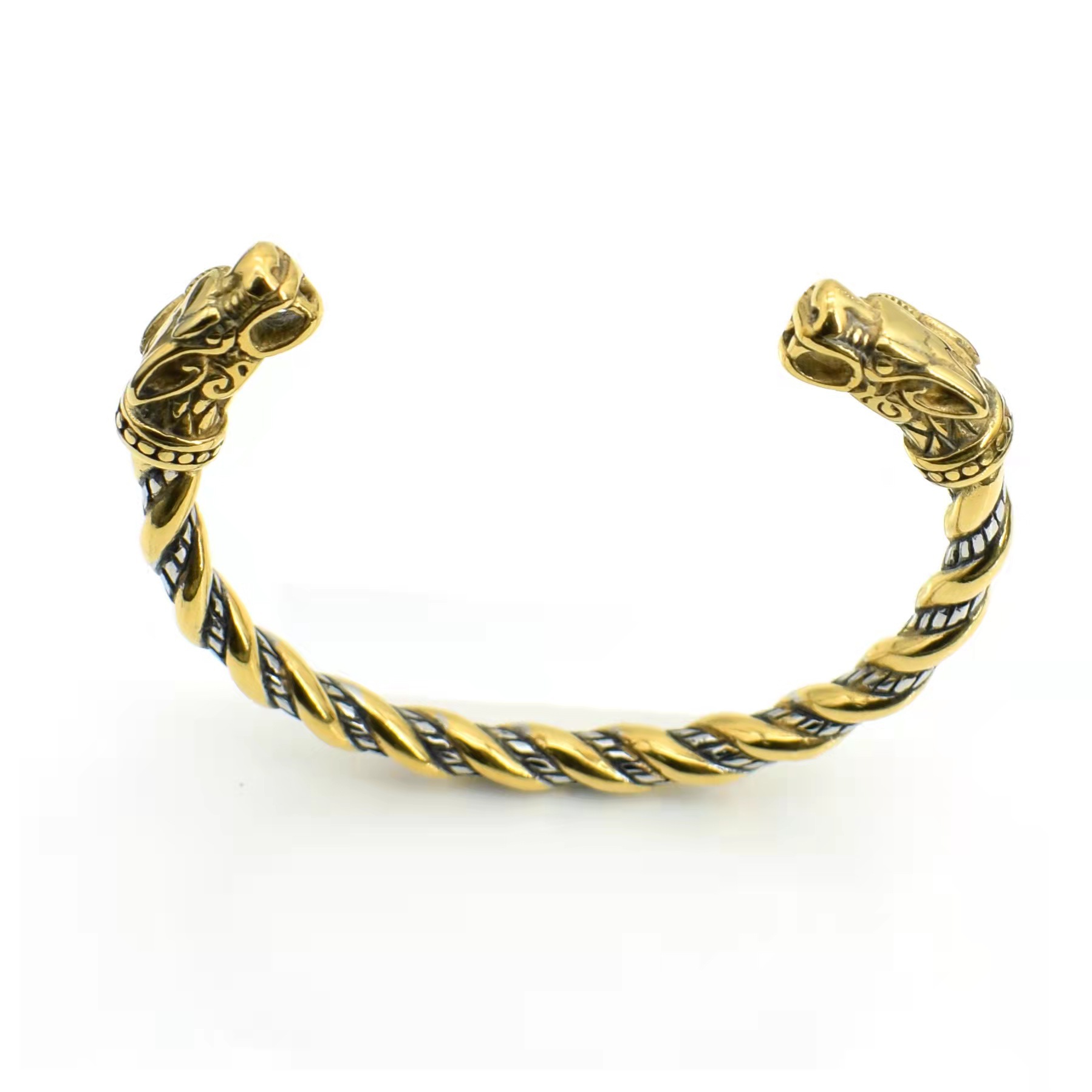 Men's Nordic Viking Dragon Head Open Bracelet Silver Style_voghion.com