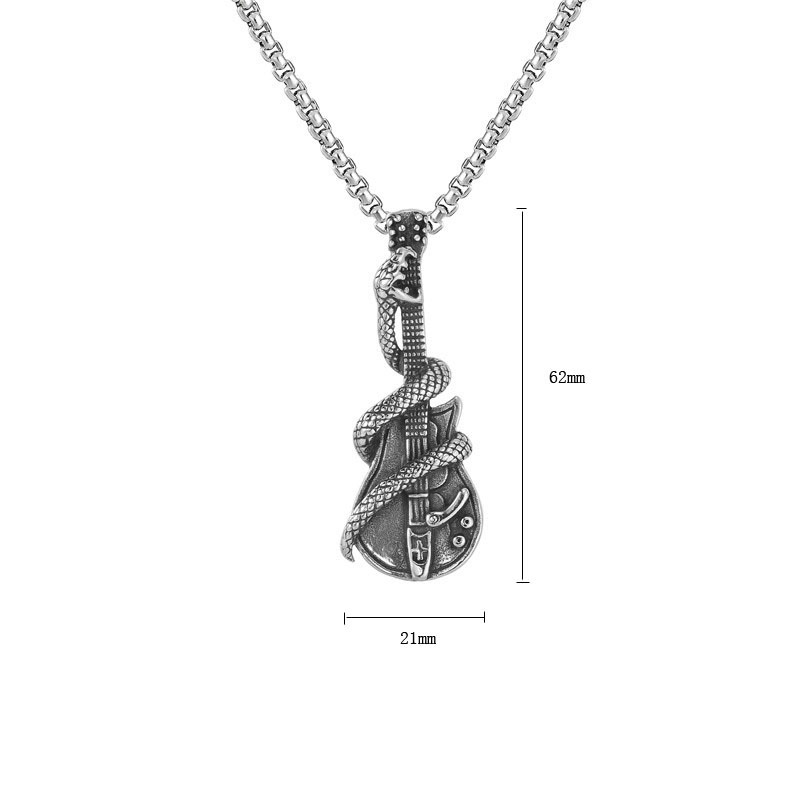 Zubehör für Herrenschmuck, personalisierte Rock-Punk-Halskette, Python-Gitarrenanhänger aus Edelstahl_voghion.com
