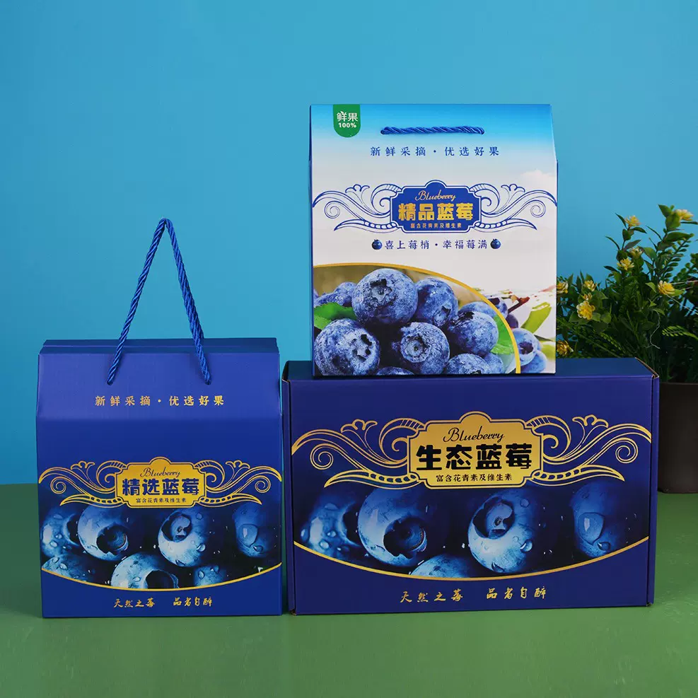 高档蓝莓包装盒1-3斤手提礼品盒现货怡颗莓鲜蓝莓快递蓝莓杯专用