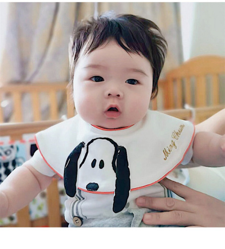 INS-style water-resistant cotton baby face cloth, 360° rotatable round baby meal bib with detachable collar