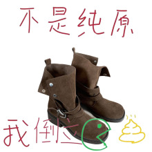 羊皮~2025秋冬两穿短靴女翻毛皮中筒靴扣带马丁靴美拉德骑士靴女