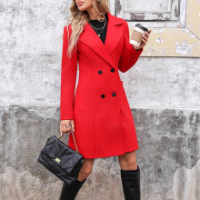 2025跨境秋冬纯色女装呢子外套修身显瘦时尚气质长款收腰呢子大衣