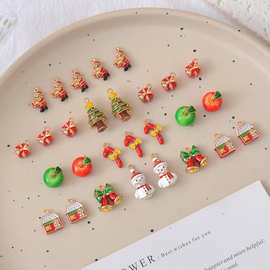 卡通童趣合金滴油立体圣诞树雪人铃铛吊坠 diy饰品耳饰手机链挂件