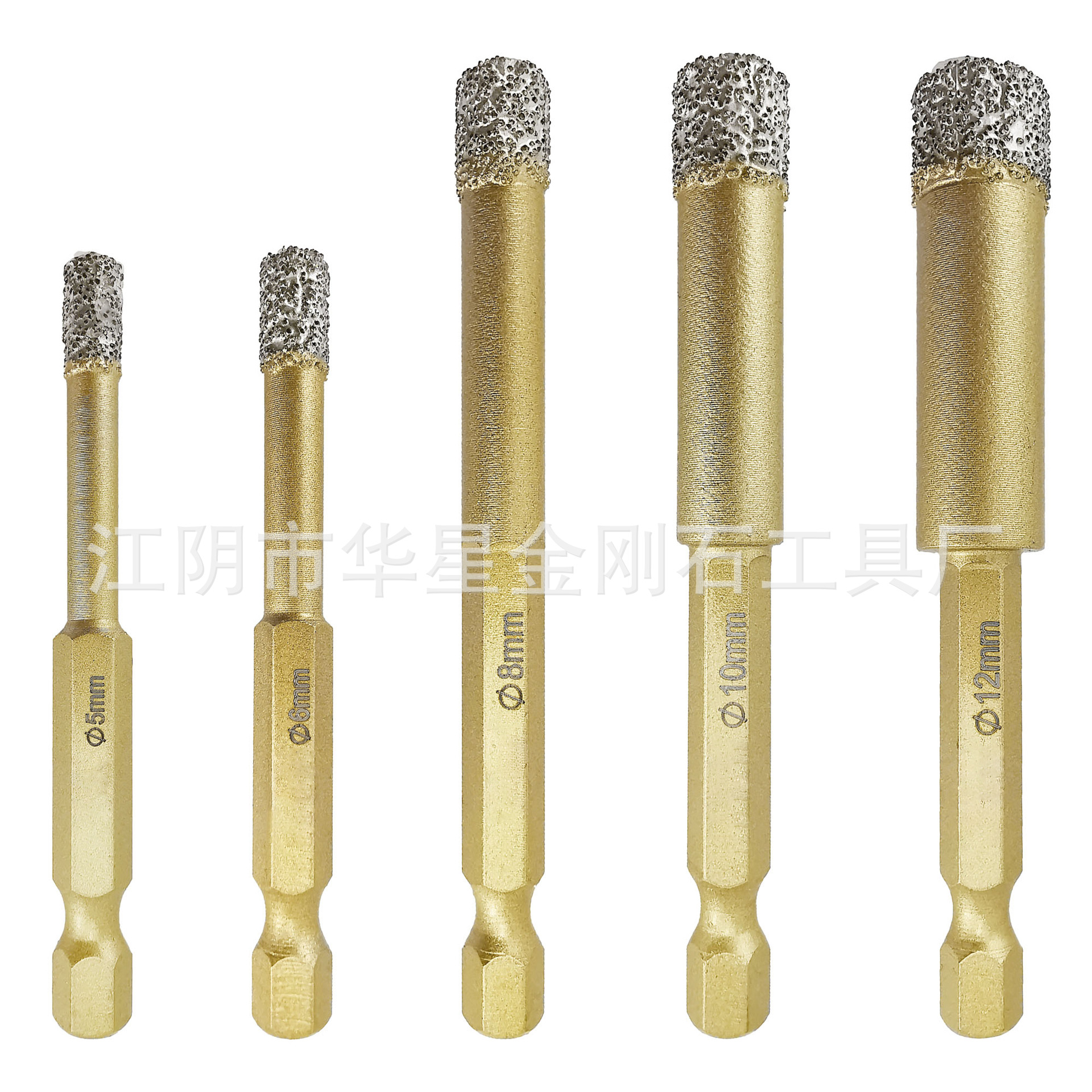 角磨机六角柄金刚石钻头钻石高度: 10mm ；总长度: 80mm 钻孔瓷砖