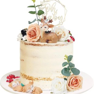 16 Piece Fawn Cake Decoration Fawn Flower Mushroom Woodland Cake Decoration Baby Shower Wedding Birthday Party