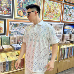 驴家正确版25新款满身彩色烫钻翻领poloL家T恤休闲日常1v宽松短袖
