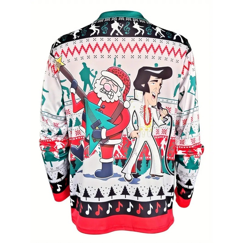 Divertido rock Santa Mike Jackson estampado 3D hombre calle todo fósforo cremallera camisa POLO de manga larga