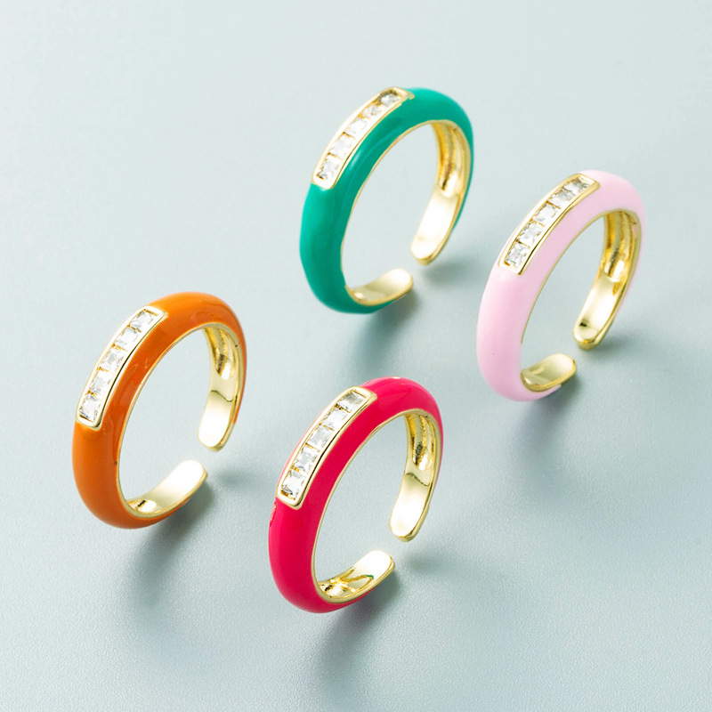 Fashion Single Copper Micro-inlaid Color Zircon Dripping Oil Ring display picture 3