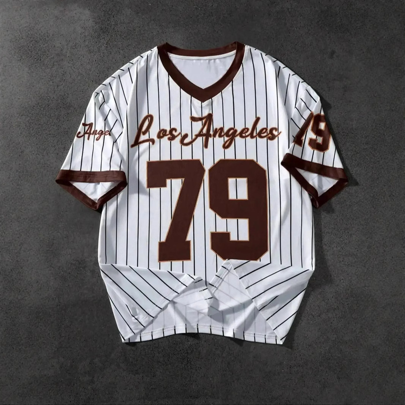 Men's Los Angeles Letter Print V-Neck Short-Sleeved T-Shirt Summer Graphic T-Shirt Baseball Jersey Oversized Women's Sports t