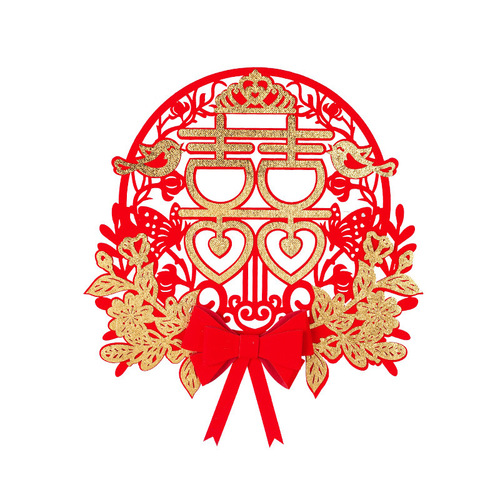 Three-dimensional happy character stickers for wedding room layout, door decoration, door stickers, female bedroom 囍 character set, wedding supplies wholesale